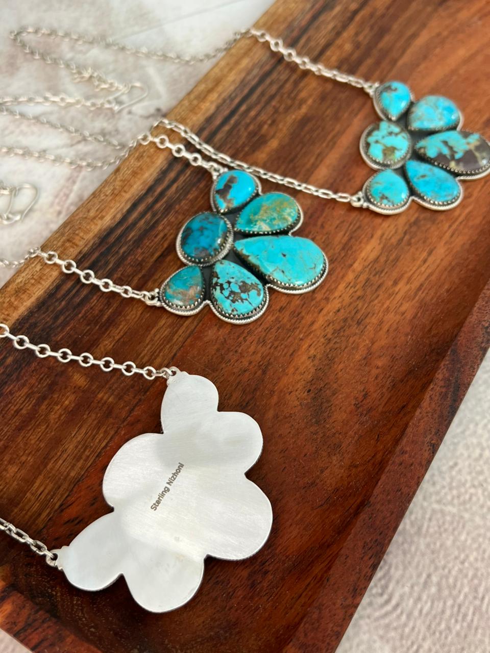 Handmade Sterling Silver Manassa Turquoise Necklace "Signed Nizhoni"