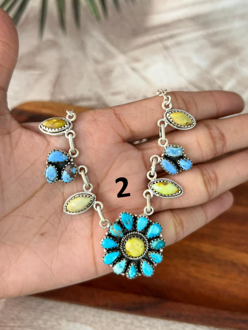 Handmade Sterling Silver Palomino with Golden Hills, Sierra Bella and Paloma Turquoise Necklace "Signed Nizhoni"