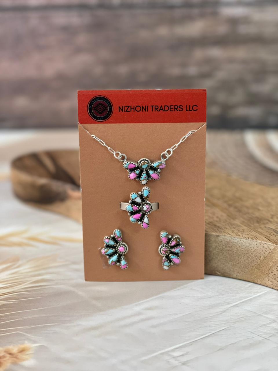 Handmade Sterling Silver Cotton Candy Necklace, Ring And Earrings Card Set