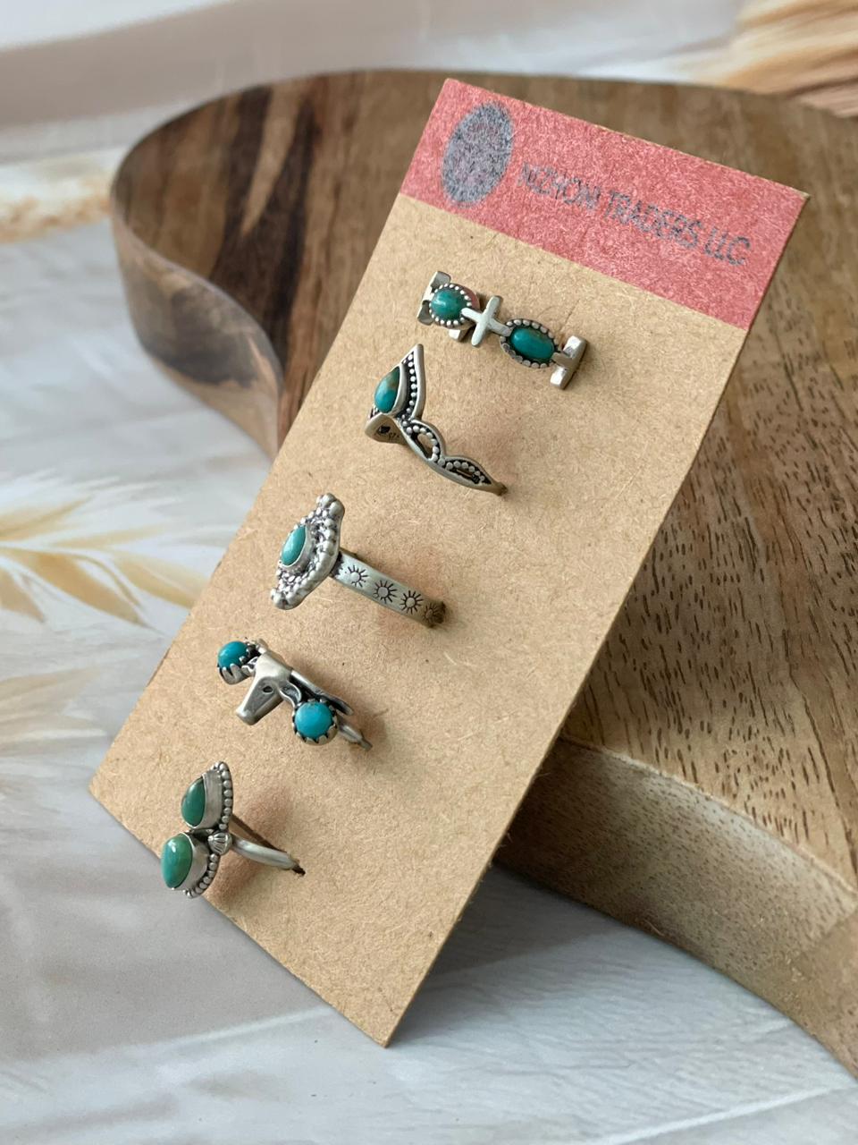 Handmade Sterling Silver Kingman Turquoise Adjustable Ring Card