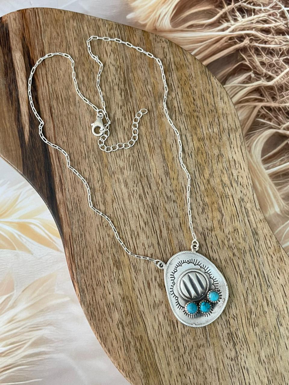 Handmade Sterling Silver Kingman Turquoise Necklace Signed Nizhoni