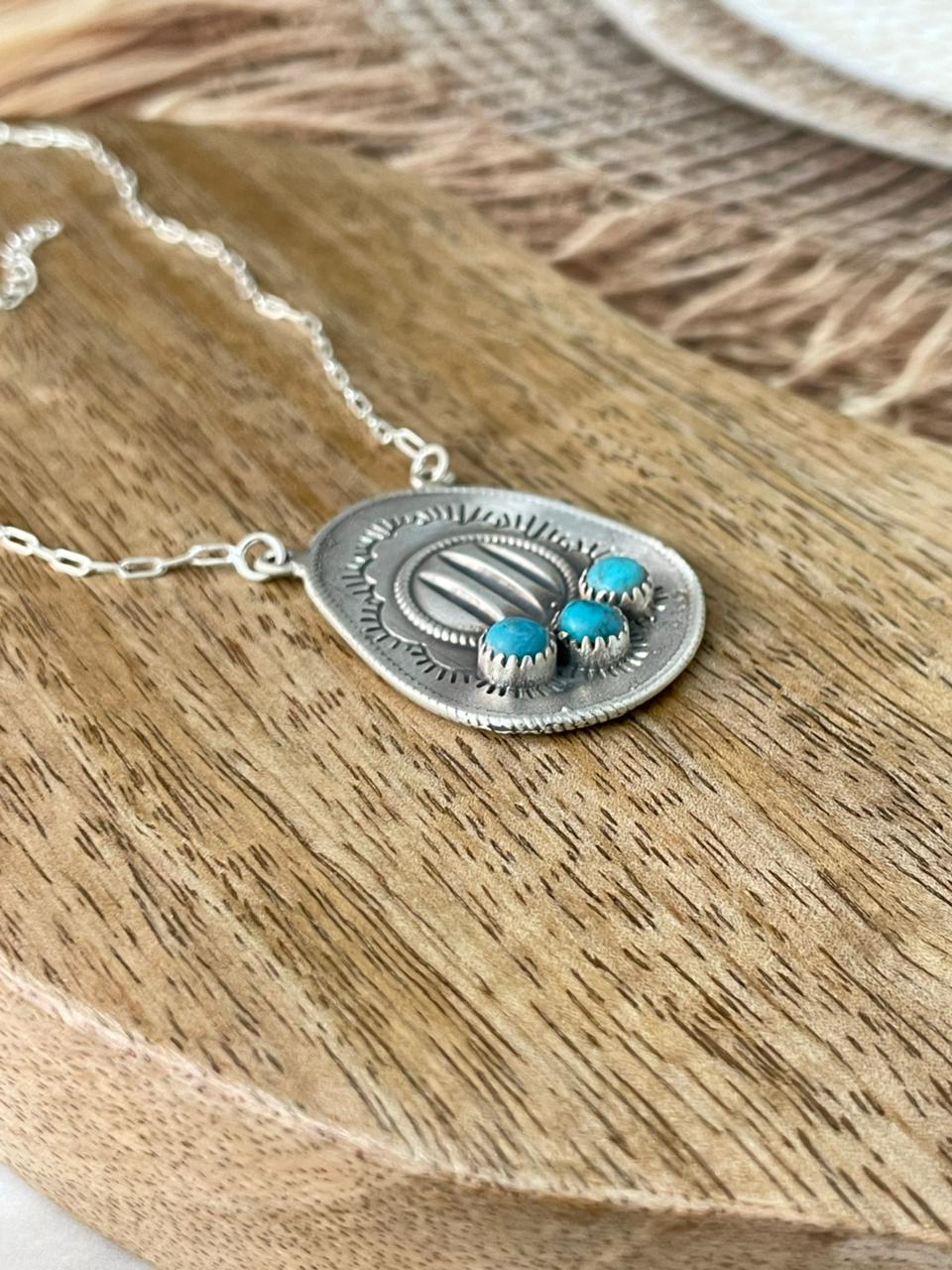 Handmade Sterling Silver Kingman Turquoise Necklace Signed Nizhoni