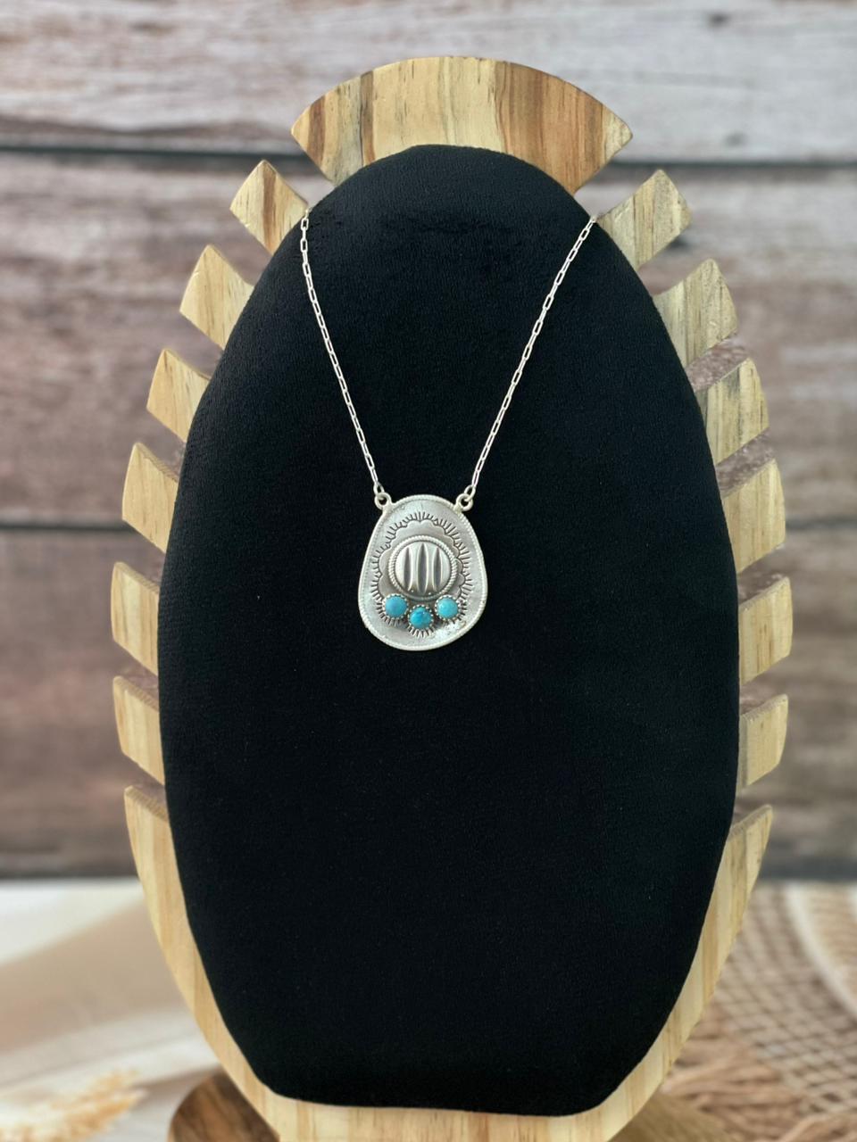 Handmade Sterling Silver Kingman Turquoise Necklace Signed Nizhoni