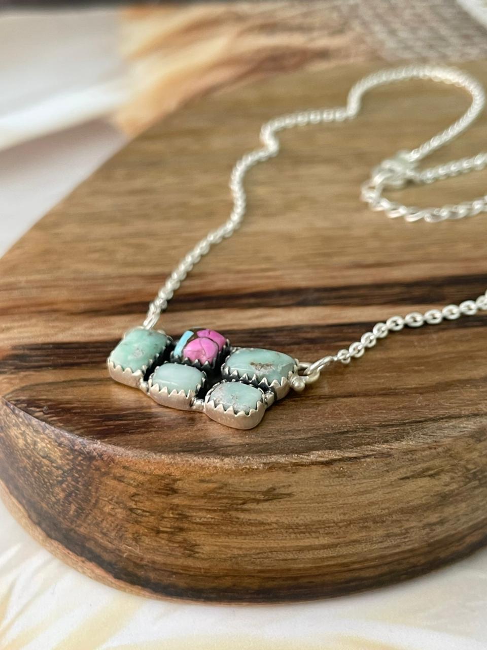 Handmade Sterling Silver Cotton Candy with Paloma Turquoise Necklace Signed Nizhoni