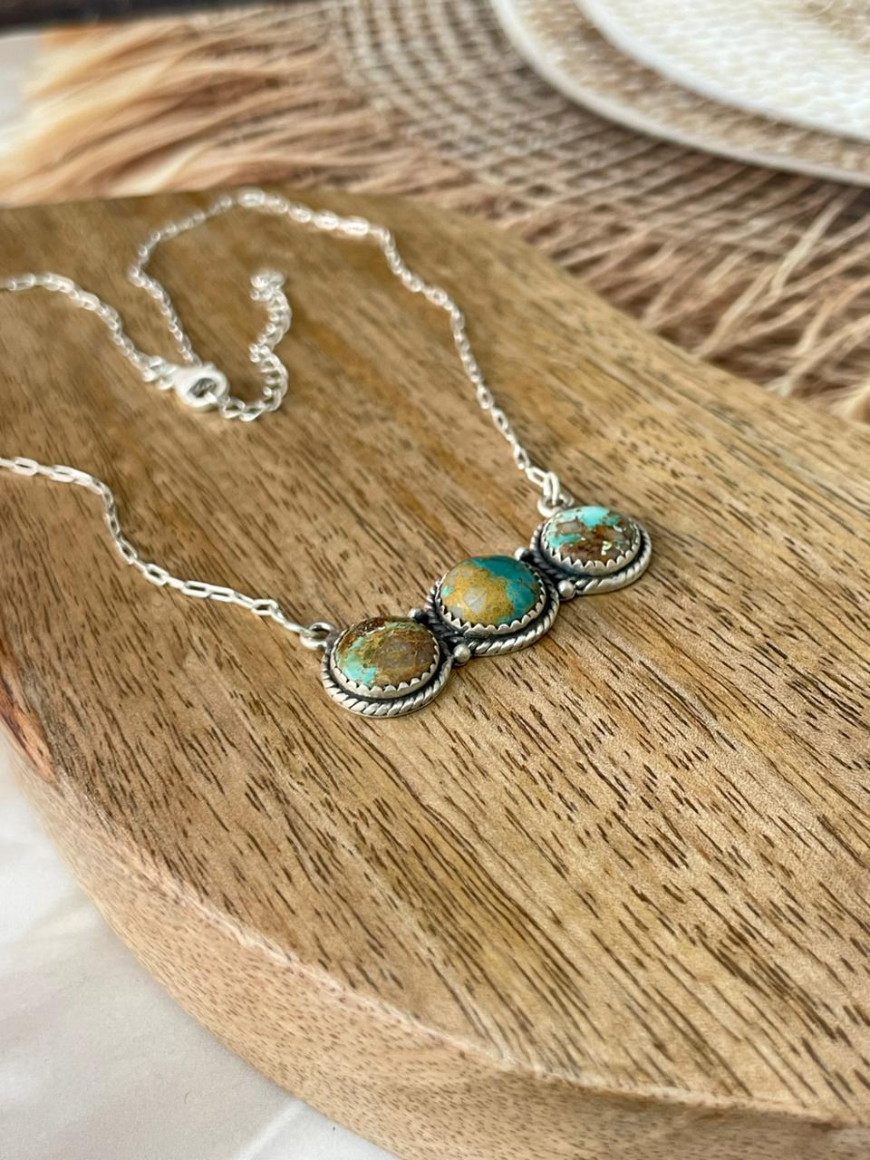Handmade Sterling Silver Ribbon Royston Turquoise Necklace Signed Nizhoni
