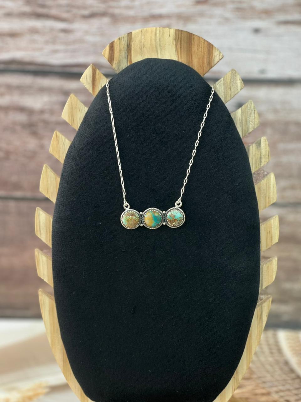 Handmade Sterling Silver Ribbon Royston Turquoise Necklace Signed Nizhoni