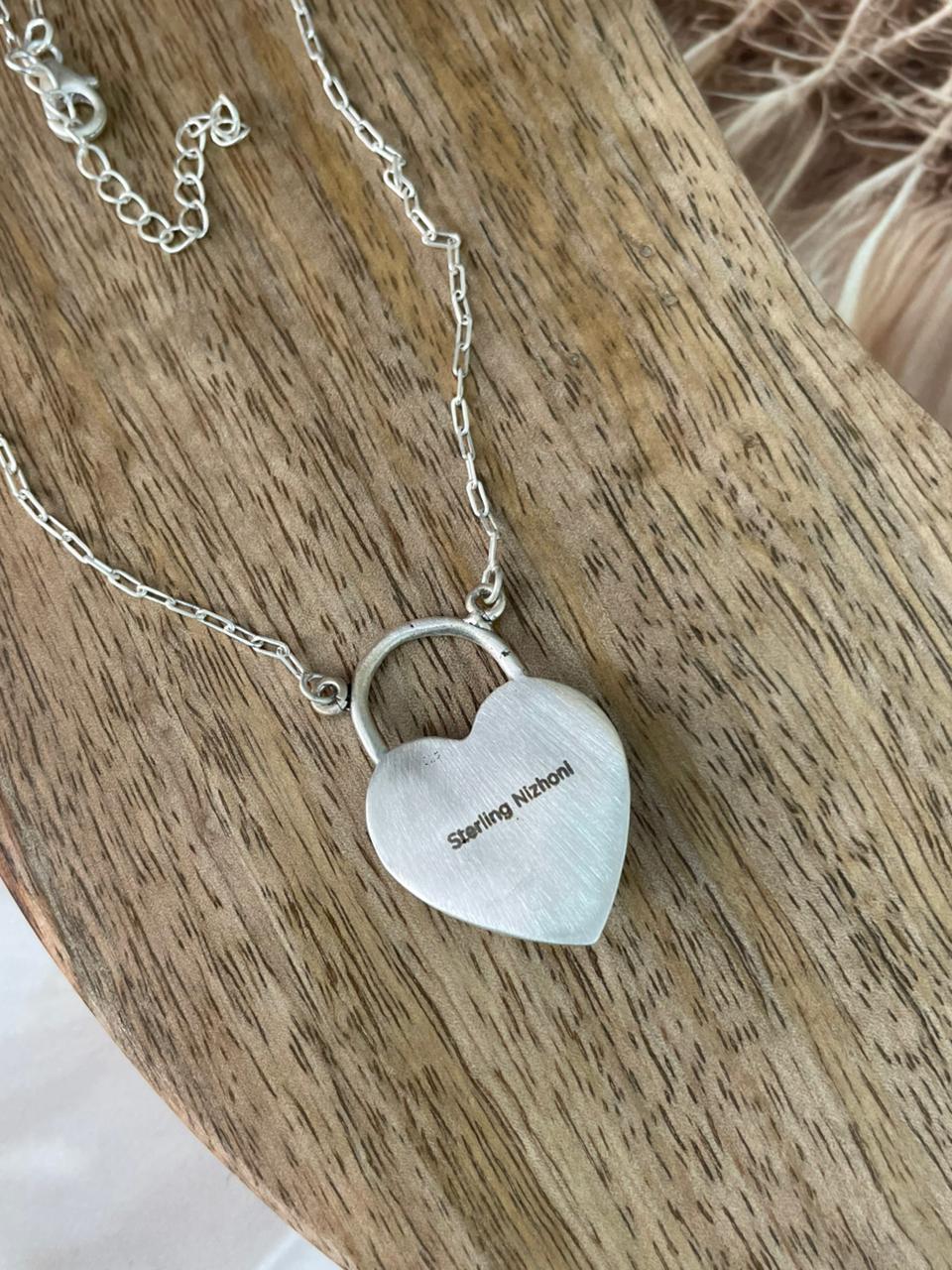 Handmade Sterling Silver Kingman Turquoise Heart Locket Necklace Signed Nizhoni