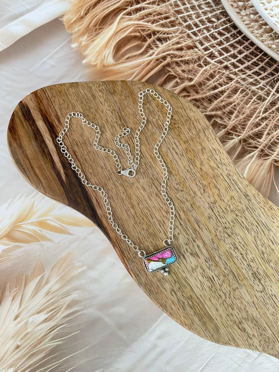Handmade Sterling Silver Cotton Candy Necklace Signed Nizhoni