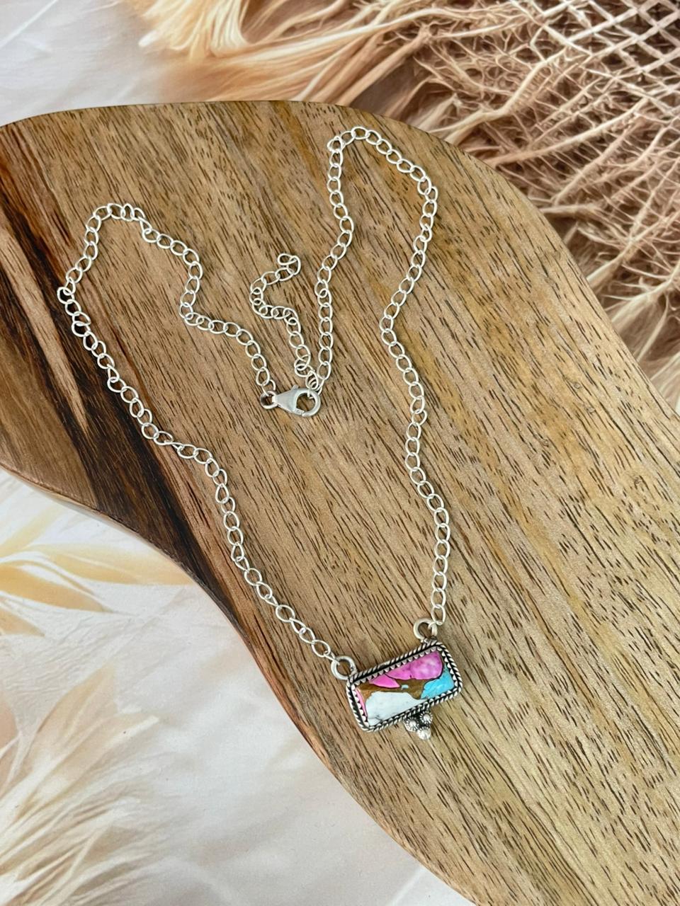 Handmade Sterling Silver Cotton Candy Necklace Signed Nizhoni
