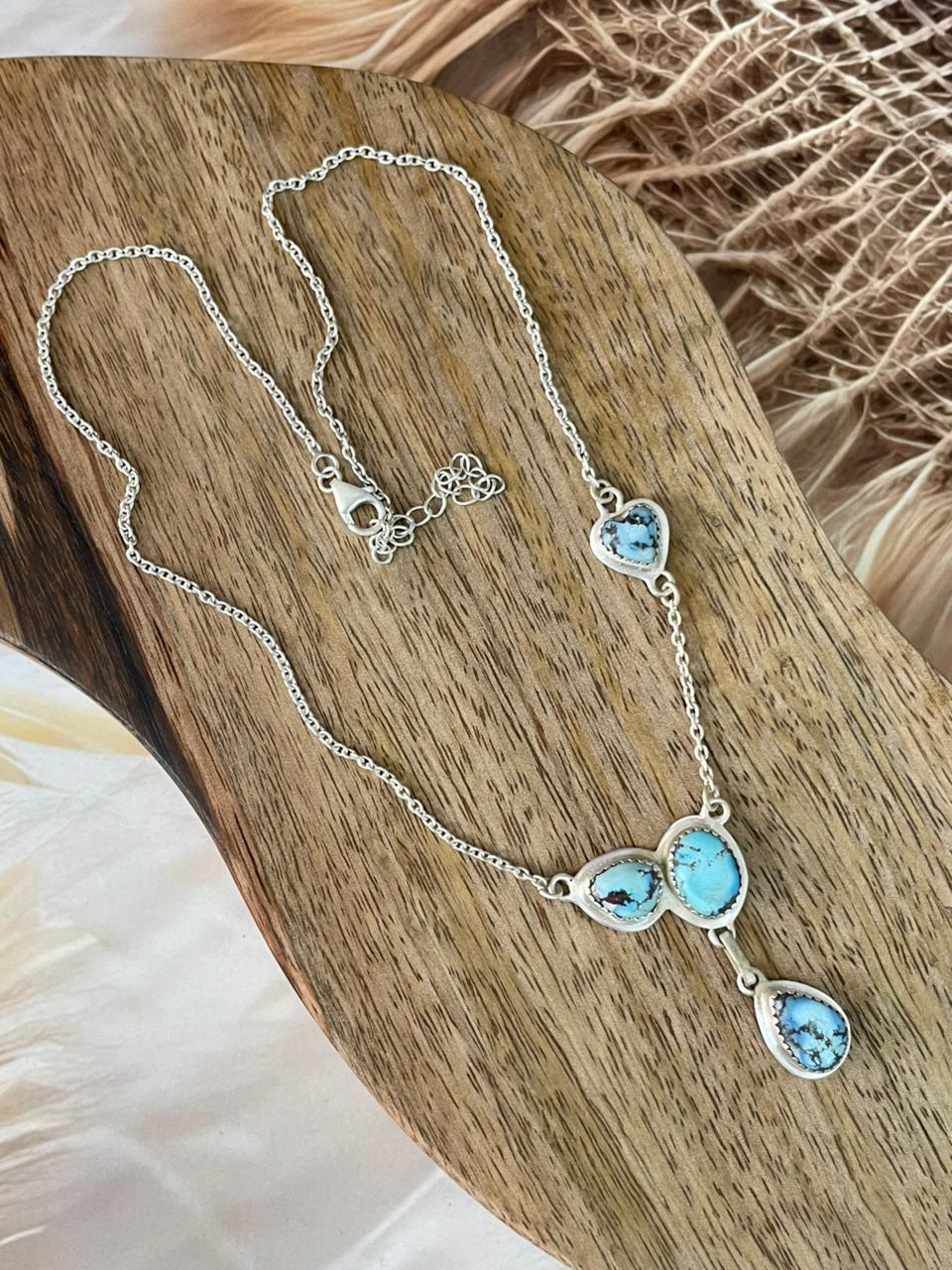 Handmade Sterling Silver Golden Hills Turquoise Necklace Signed Nizhoni (2)