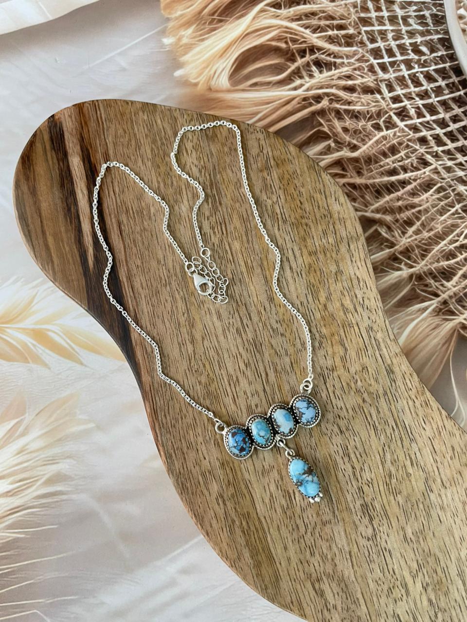 Handmade Sterling Silver Golden Hills Turquoise Necklace Signed Nizhoni (4)