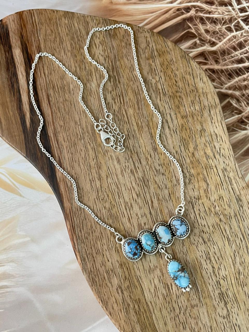 Handmade Sterling Silver Golden Hills Turquoise Necklace Signed Nizhoni (4)