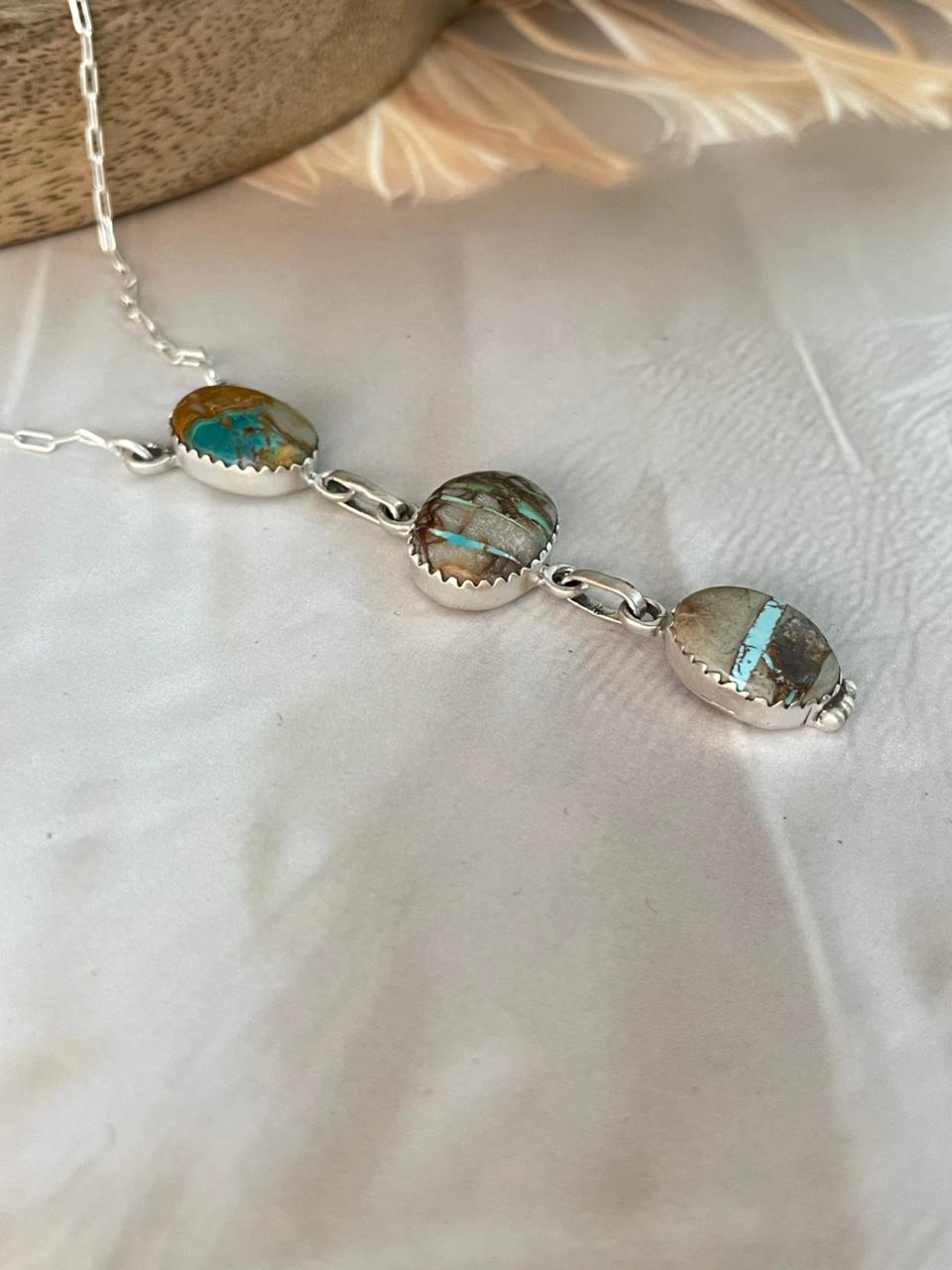 Handmade Sterling Silver Ribbon Royston Turquoise Necklace Signed Nizhoni (9)