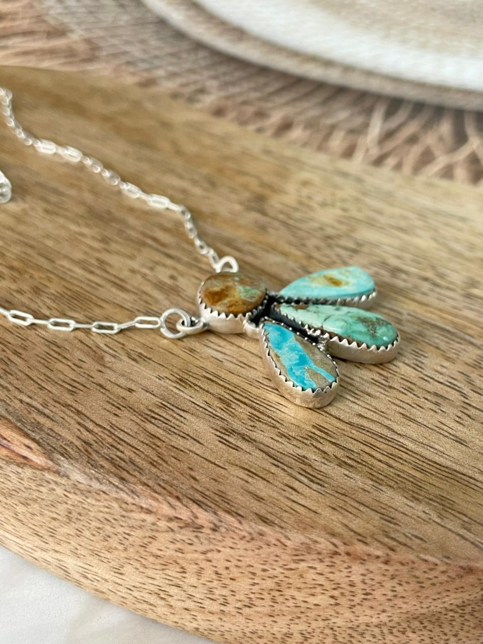 Handmade Sterling Silver Ribbon Royston Turquoise Necklace Signed Nizhoni (8)