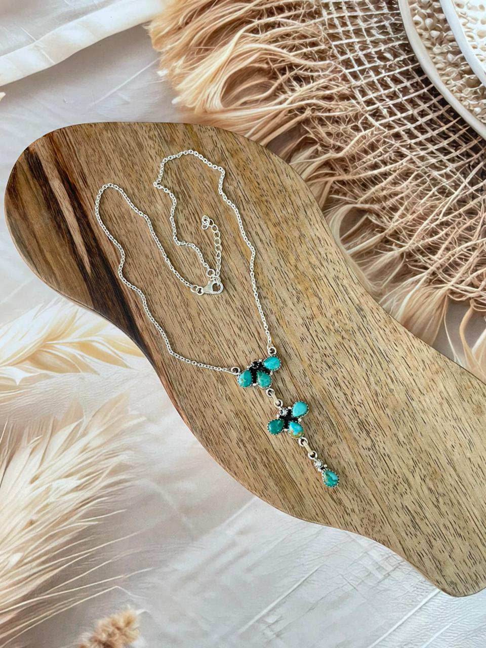 Handmade Sterling Silver Kingman Turquoise with White Buffalo Necklace Signed Nizhoni
