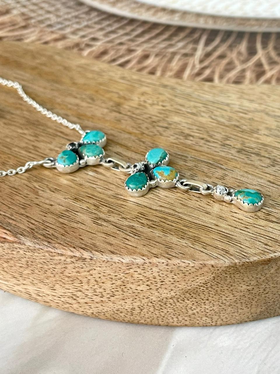 Handmade Sterling Silver Kingman Turquoise with White Buffalo Necklace Signed Nizhoni