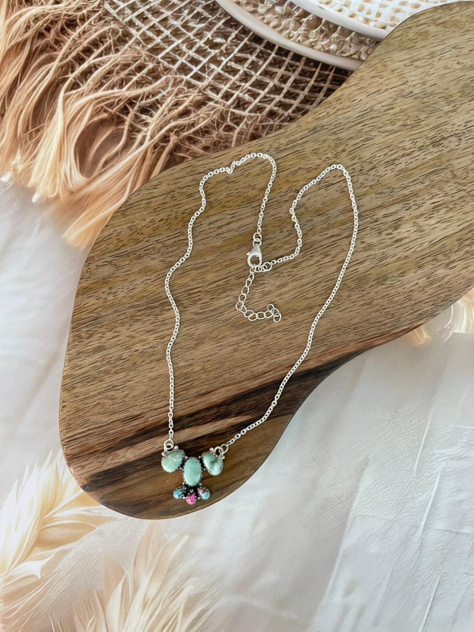 Handmade Sterling Silver Cotton Candy with Paloma Turquoise Necklace Signed Nizhoni