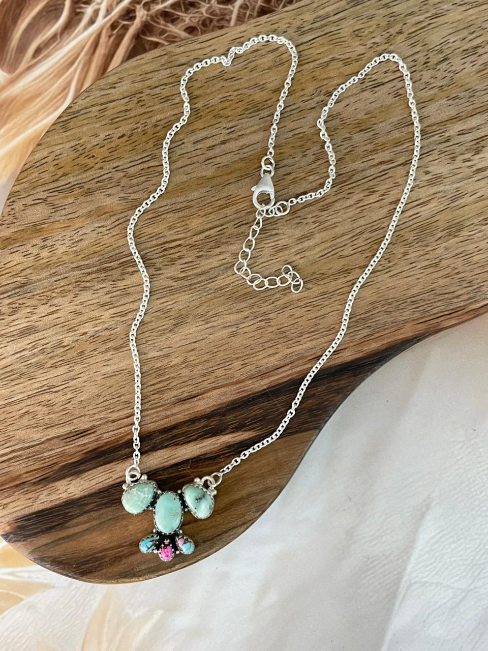 Handmade Sterling Silver Cotton Candy with Paloma Turquoise Necklace Signed Nizhoni