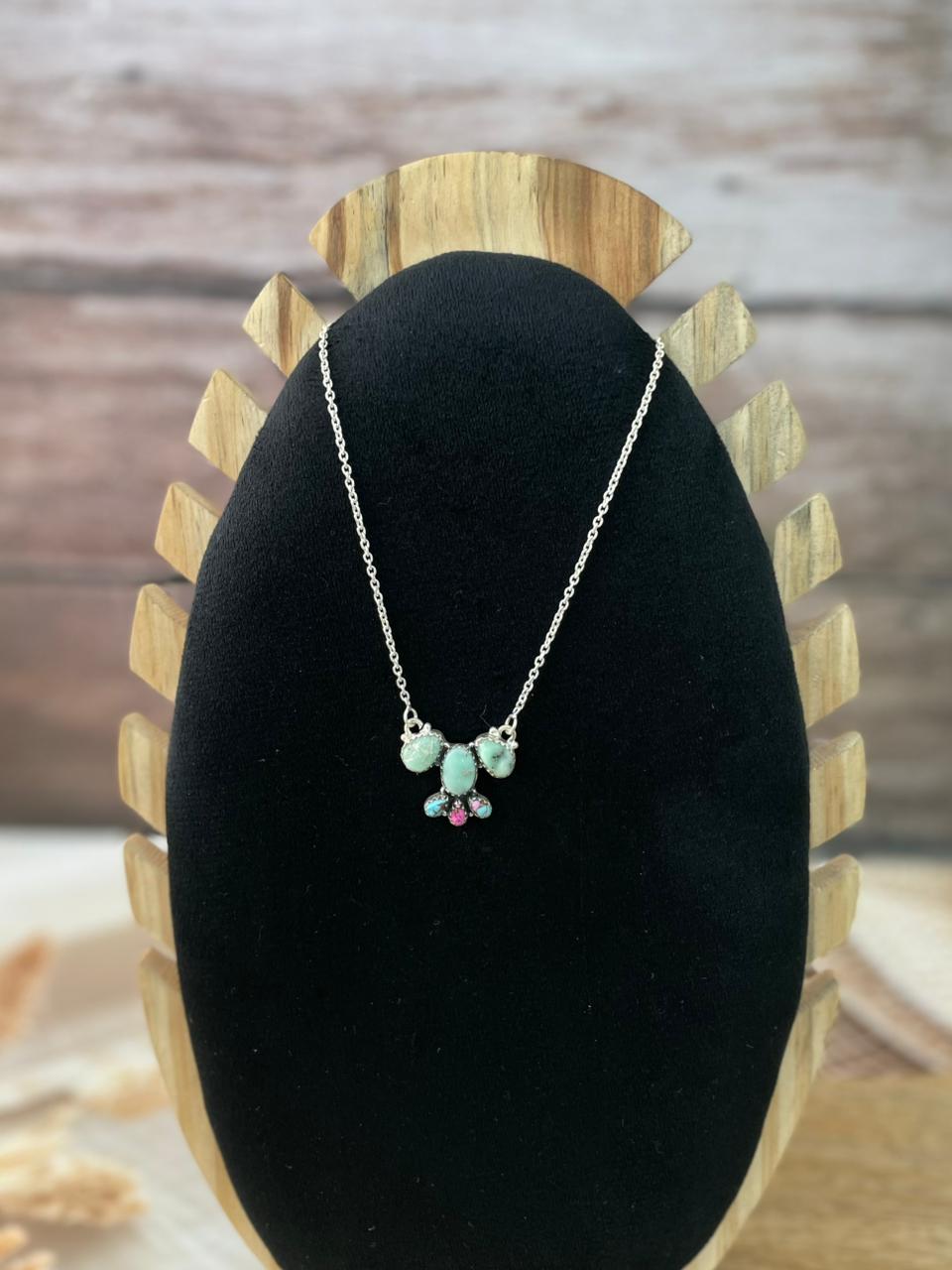 Handmade Sterling Silver Cotton Candy with Paloma Turquoise Necklace Signed Nizhoni