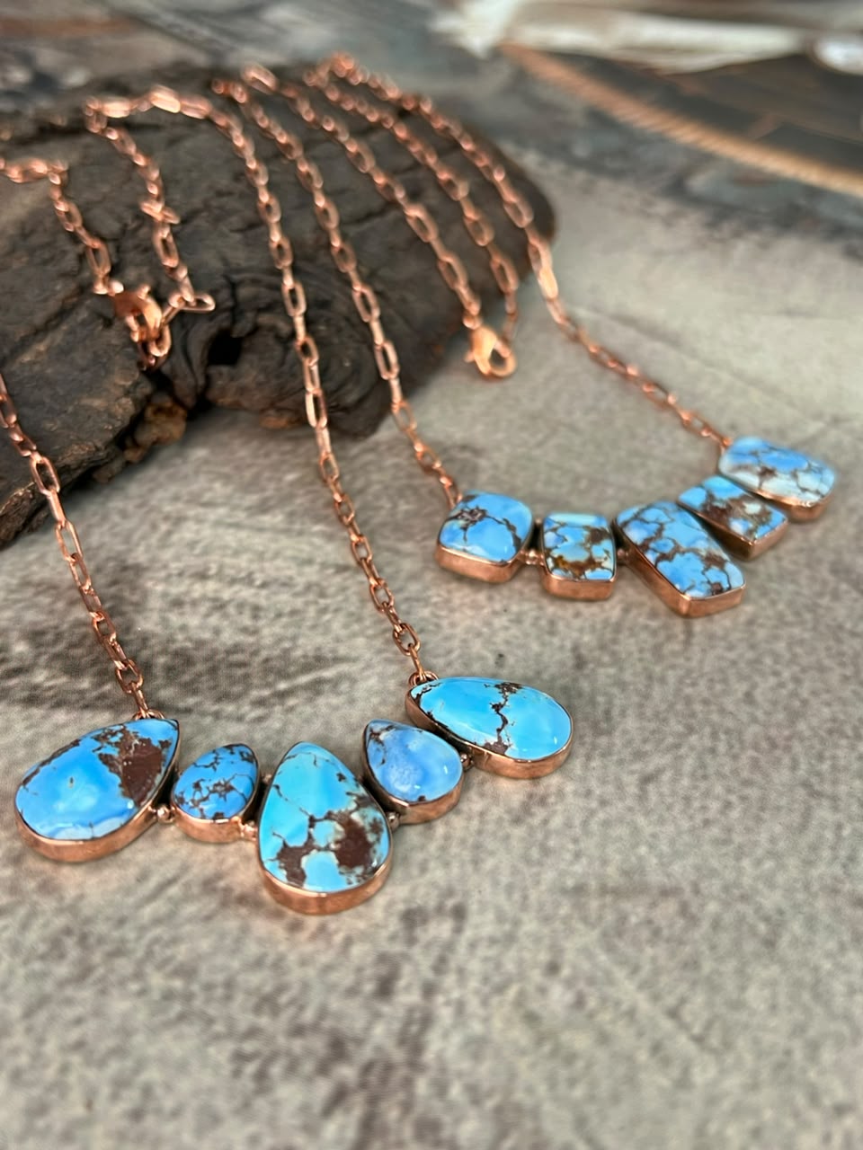 Handmade Golden Hills Turquoise Copper Collection: Necklace Signed Nizhoni