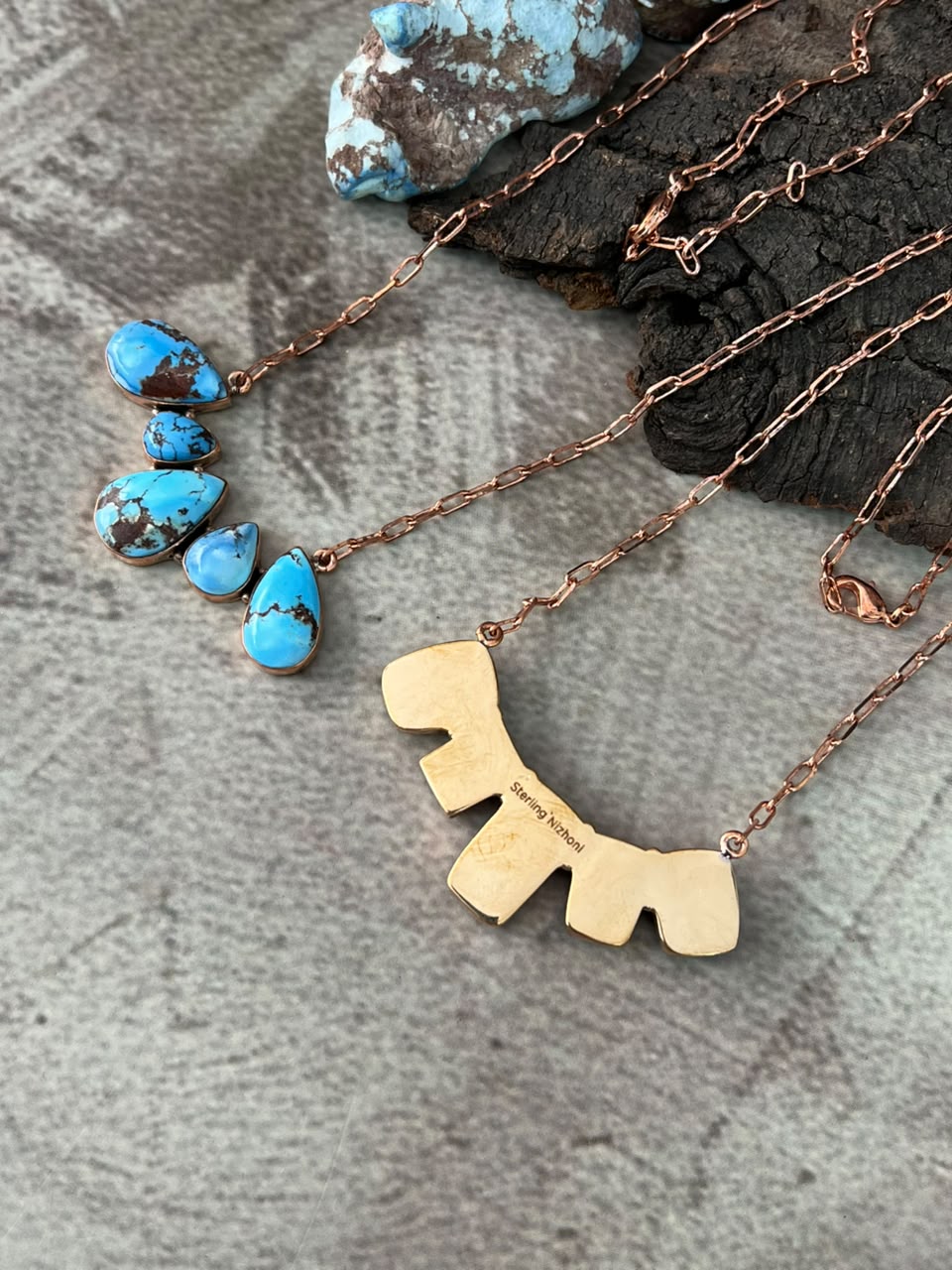Handmade Golden Hills Turquoise Copper Collection: Necklace Signed Nizhoni