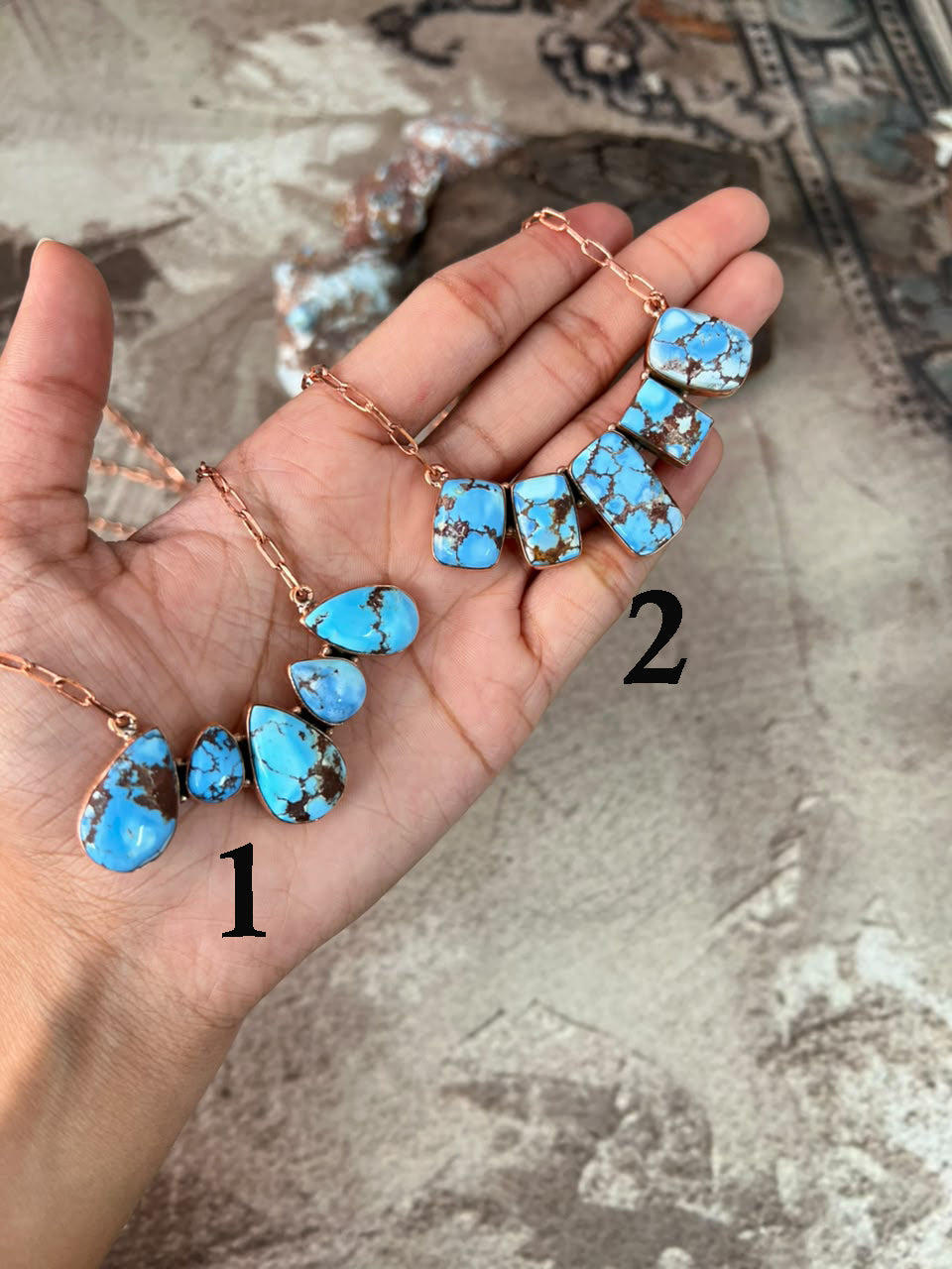 Handmade Golden Hills Turquoise Copper Collection: Necklace Signed Nizhoni