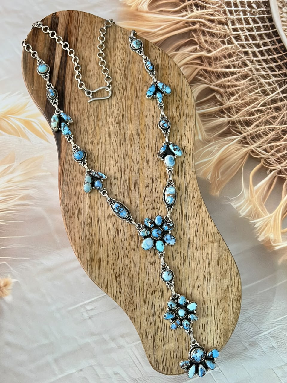 Handmade Sterling Silver Golden Hills Turquoise Necklace Signed Nizhoni
