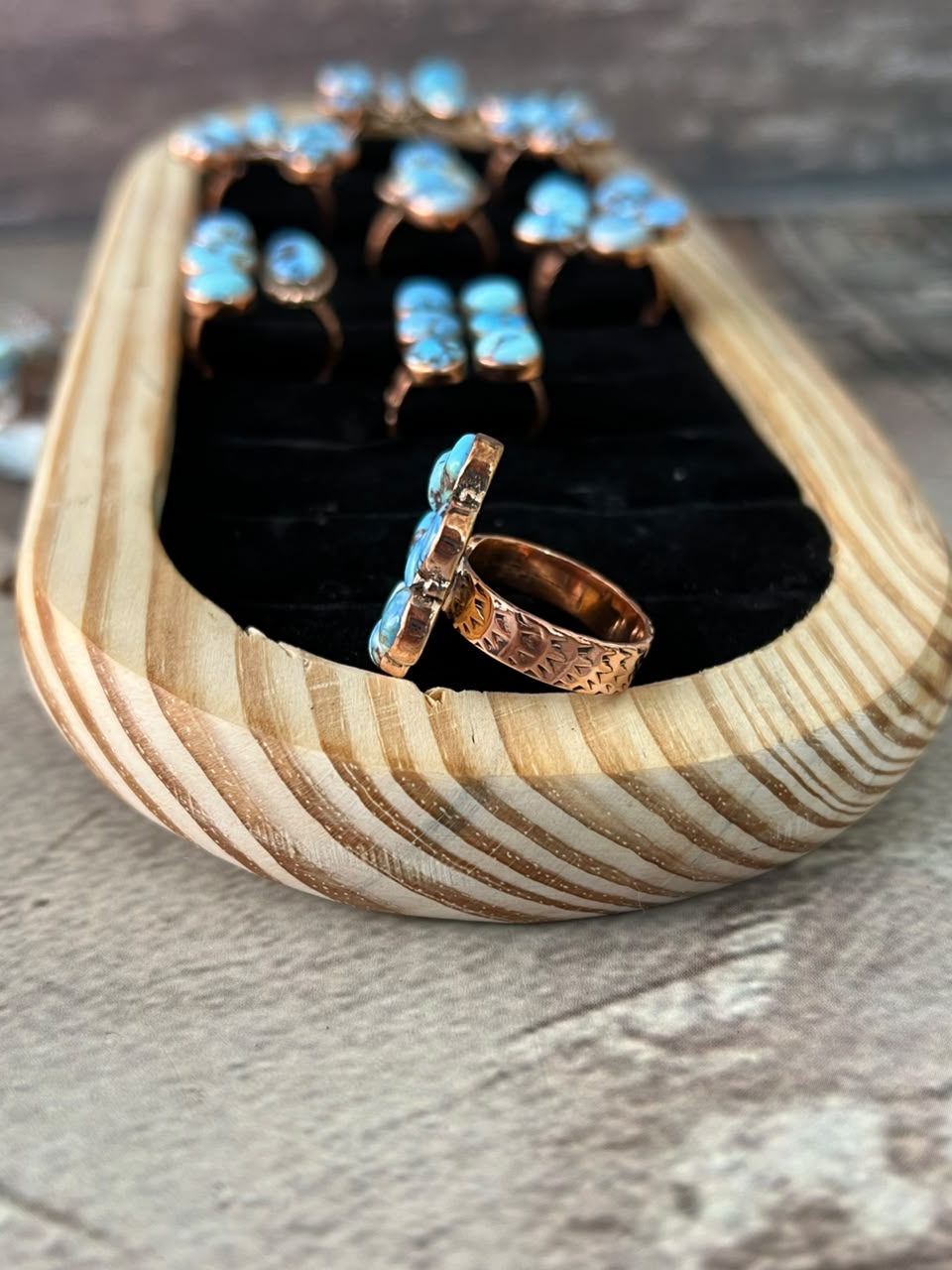 Handmade Golden Hills Turquoise Copper Collection: Adjustable Ring Signed Nizhoni