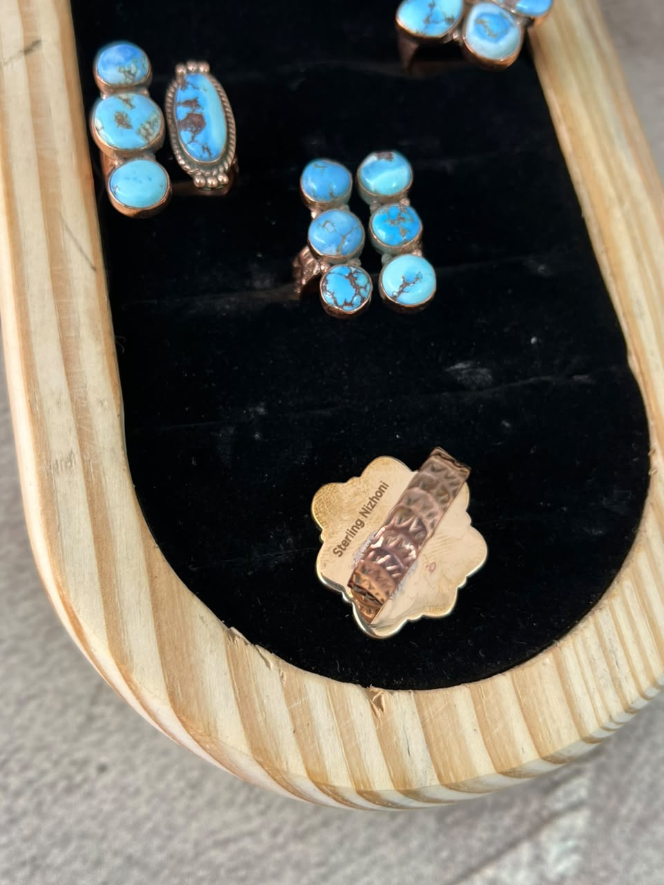 Handmade Golden Hills Turquoise Copper Collection: Adjustable Ring Signed Nizhoni