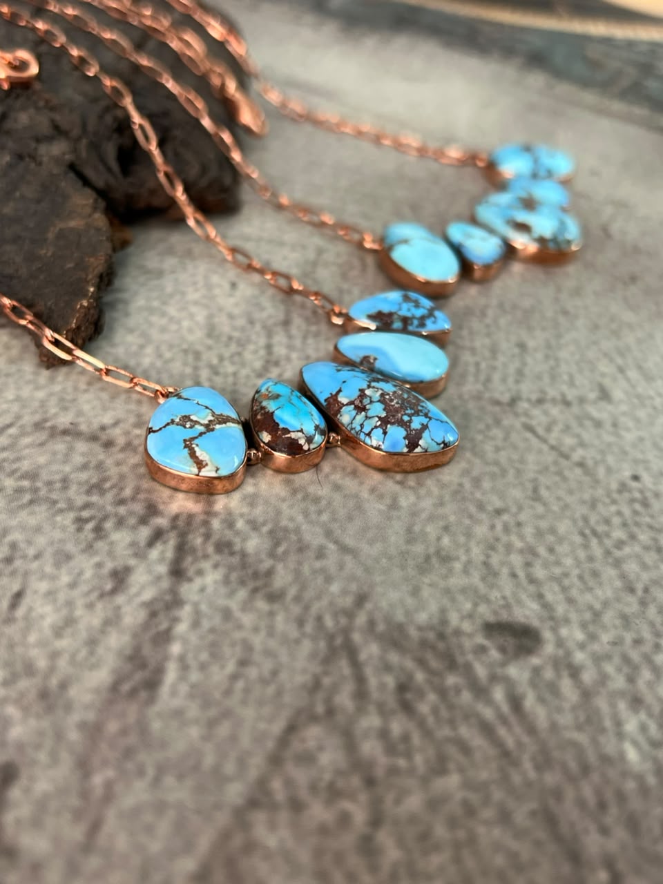 Handmade Golden Hills Turquoise Copper Collection: Necklace Signed Nizhoni