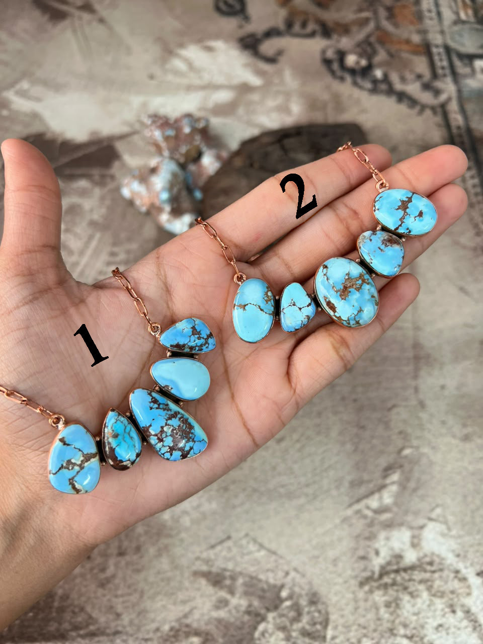 Handmade Golden Hills Turquoise Copper Collection: Necklace Signed Nizhoni