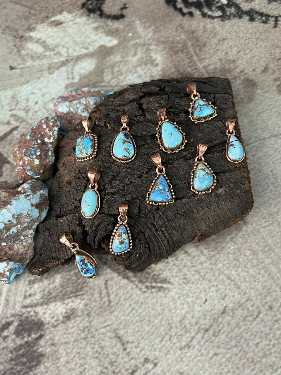 Handmade Golden Hills Turquoise Copper Collection: Pendant Signed Nizhoni