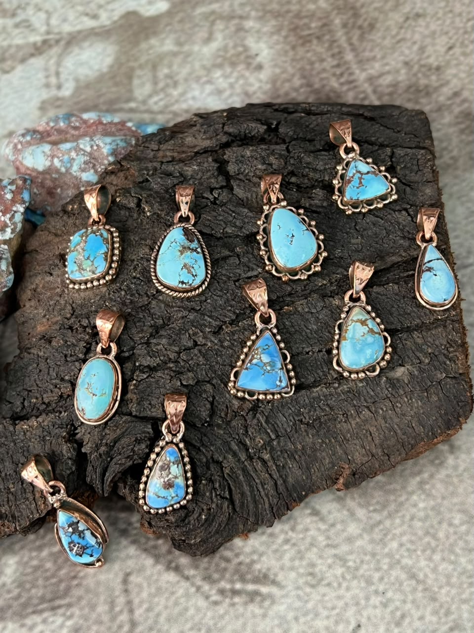 Handmade Golden Hills Turquoise Copper Collection: Pendant Signed Nizhoni