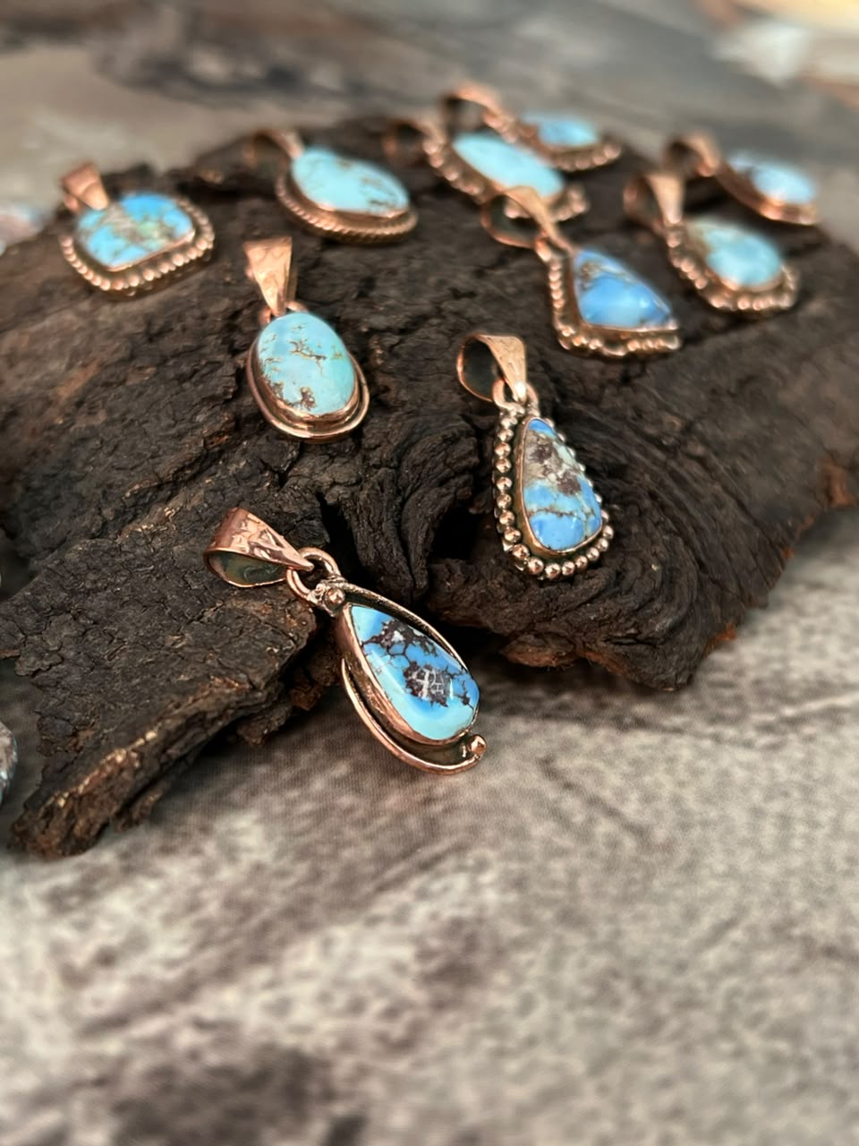 Handmade Golden Hills Turquoise Copper Collection: Pendant Signed Nizhoni