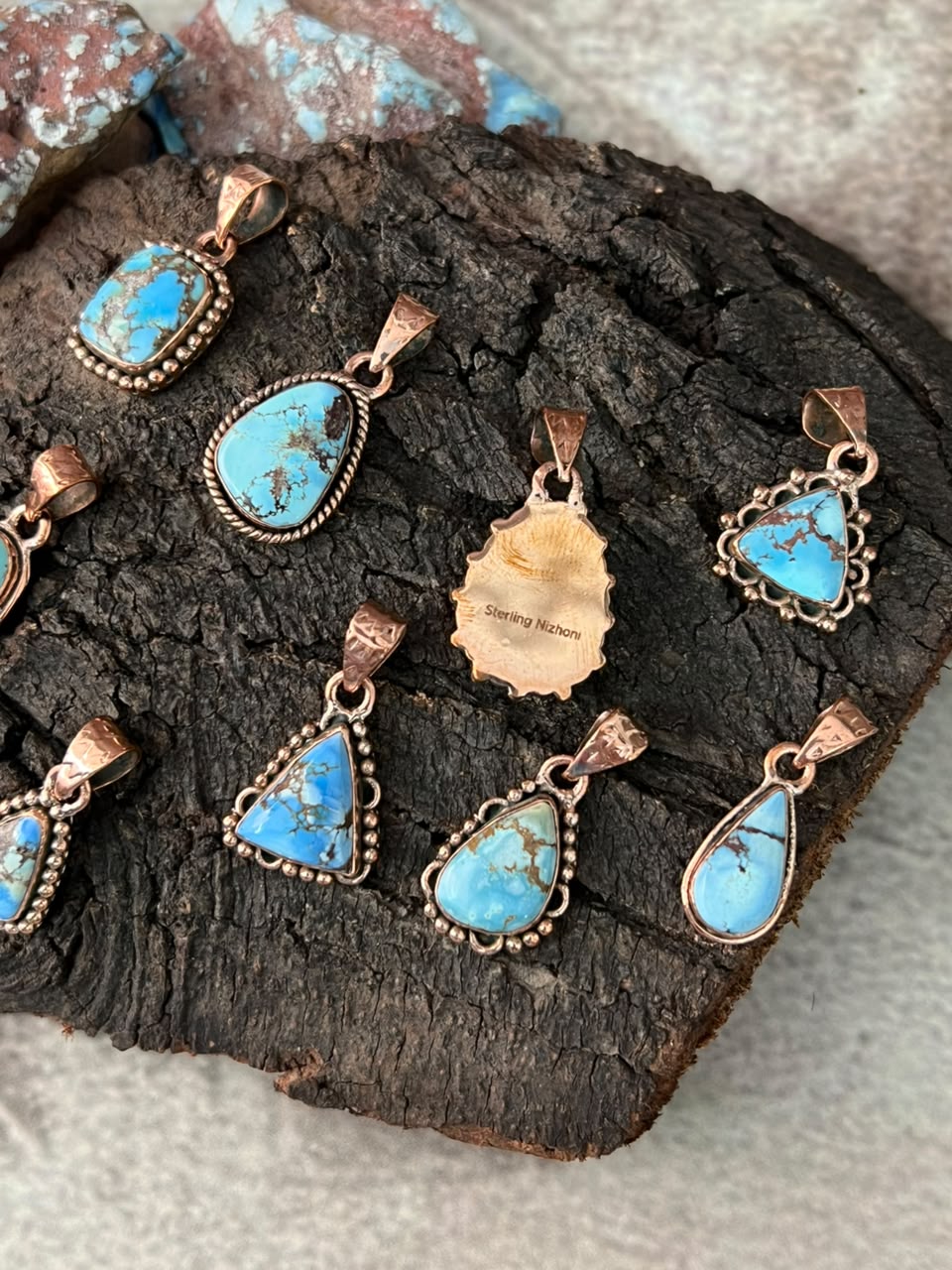 Handmade Golden Hills Turquoise Copper Collection: Pendant Signed Nizhoni