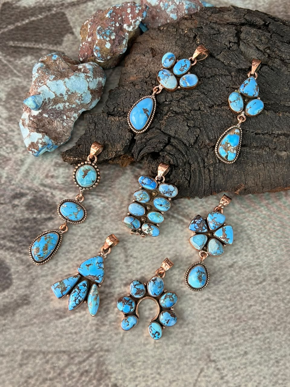 Handmade Golden Hills Turquoise Copper Collection: Pendant Signed Nizhoni