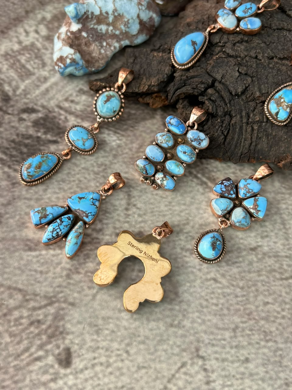 Handmade Golden Hills Turquoise Copper Collection: Pendant Signed Nizhoni