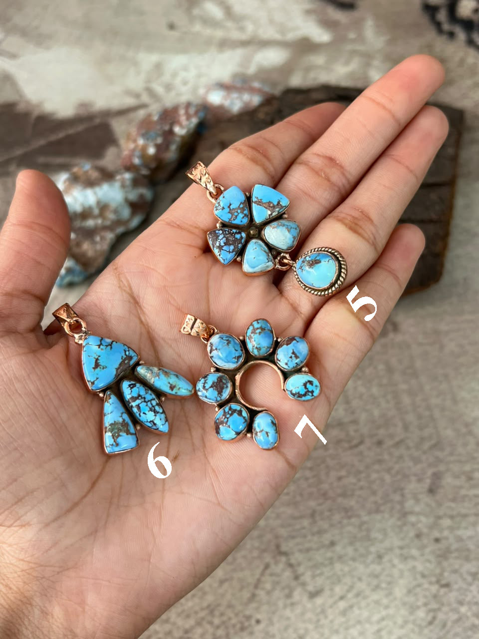 Handmade Golden Hills Turquoise Copper Collection: Pendant Signed Nizhoni