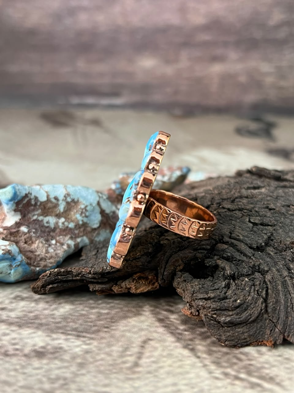 Handmade Golden Hills Turquoise Copper Collection: Adjustable Ring Signed Nizhoni