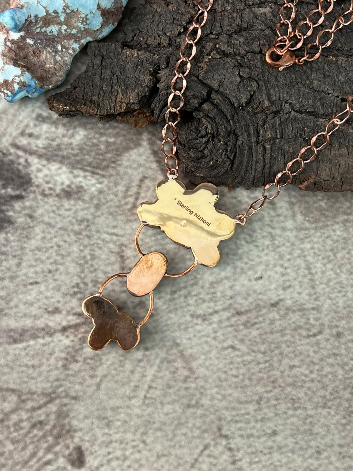 Handmade Golden Hills Turquoise Copper Collection: Necklace Signed Nizhoni