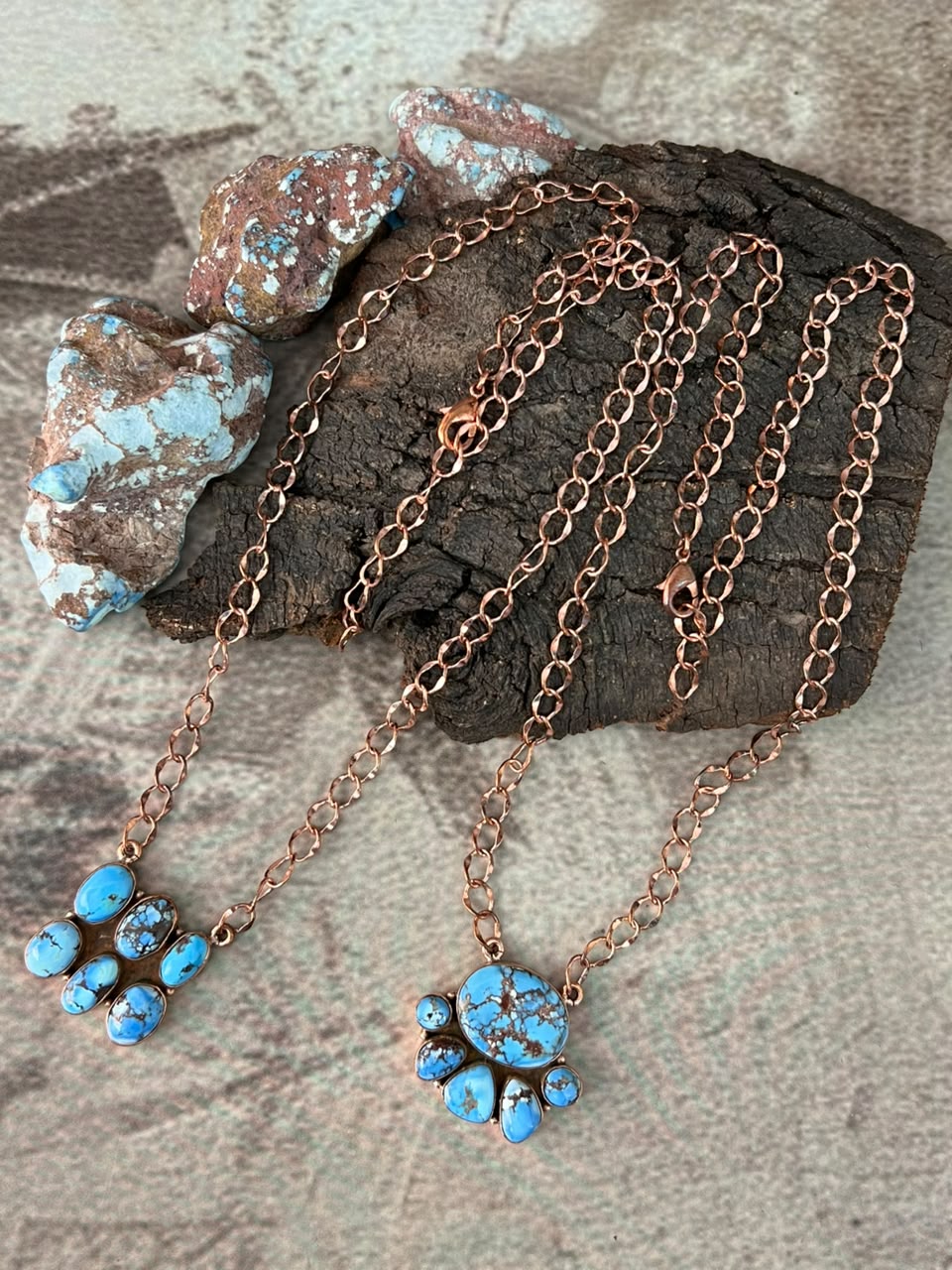 Handmade Golden Hills Turquoise Copper Collection: Necklace Signed Nizhoni