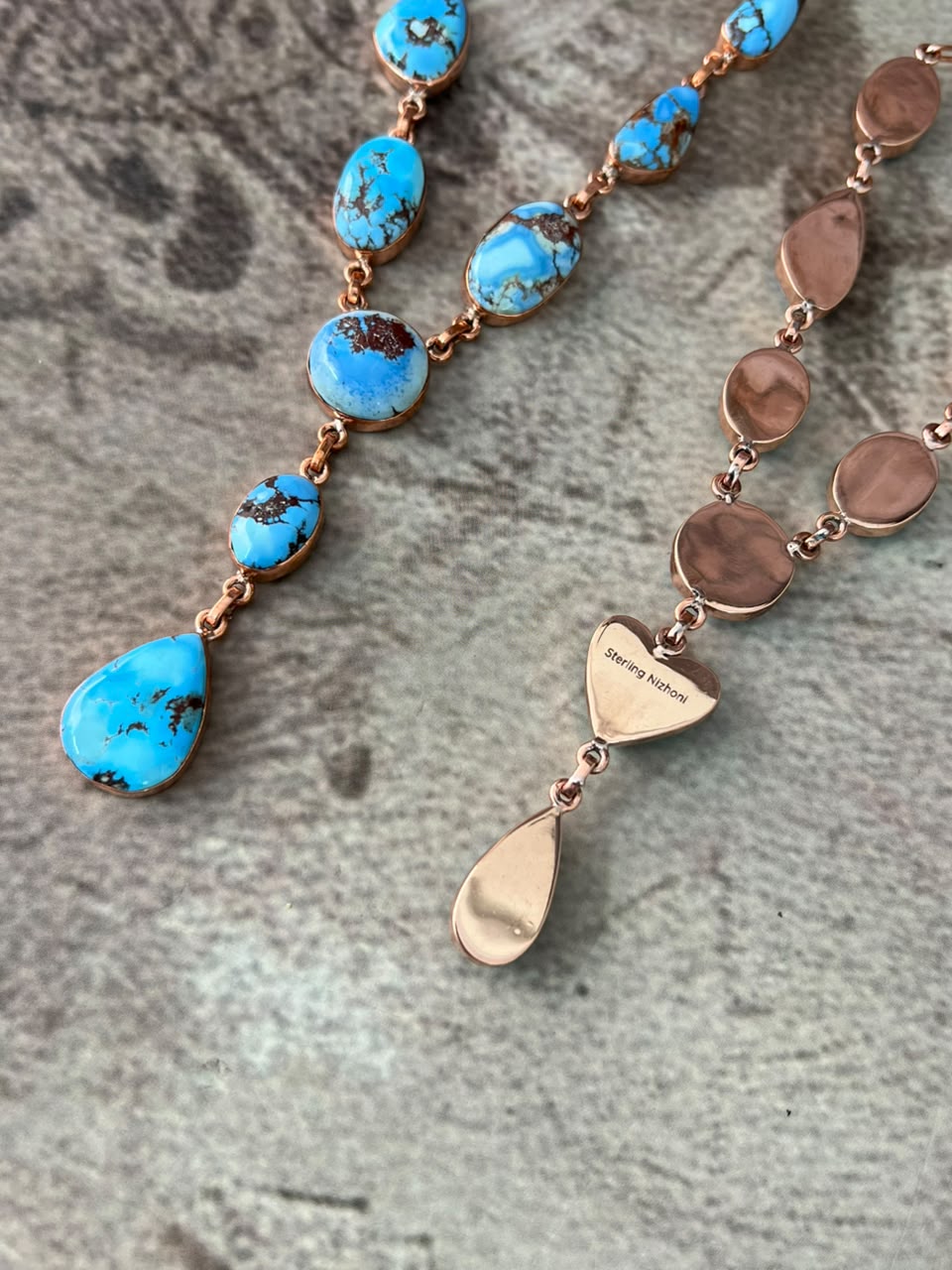 Handmade Golden Hills Turquoise Copper Collection: Necklace Signed Nizhoni