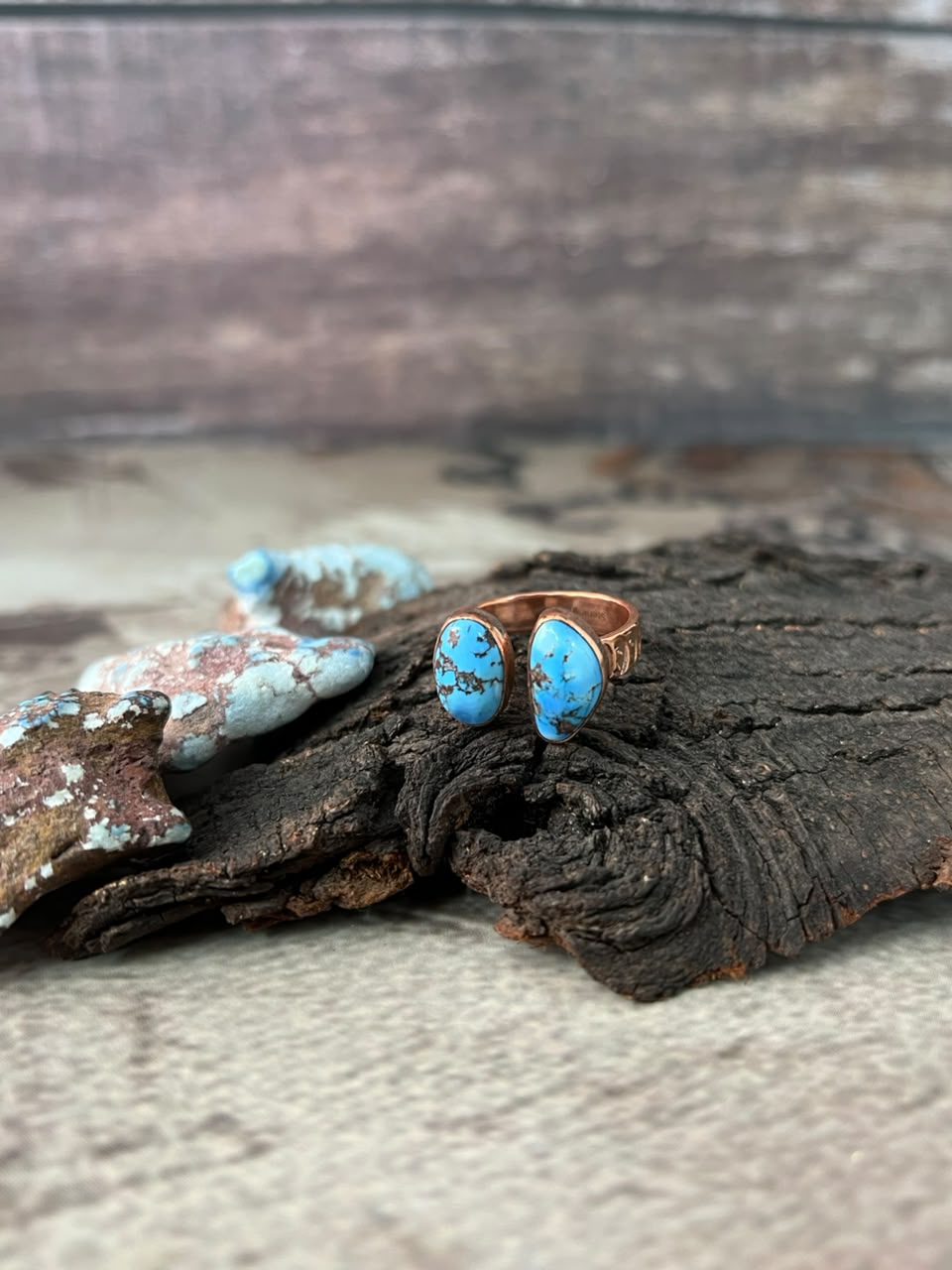 Handmade Golden Hills Turquoise Copper Collection: Adjustable Ring Signed Nizhoni