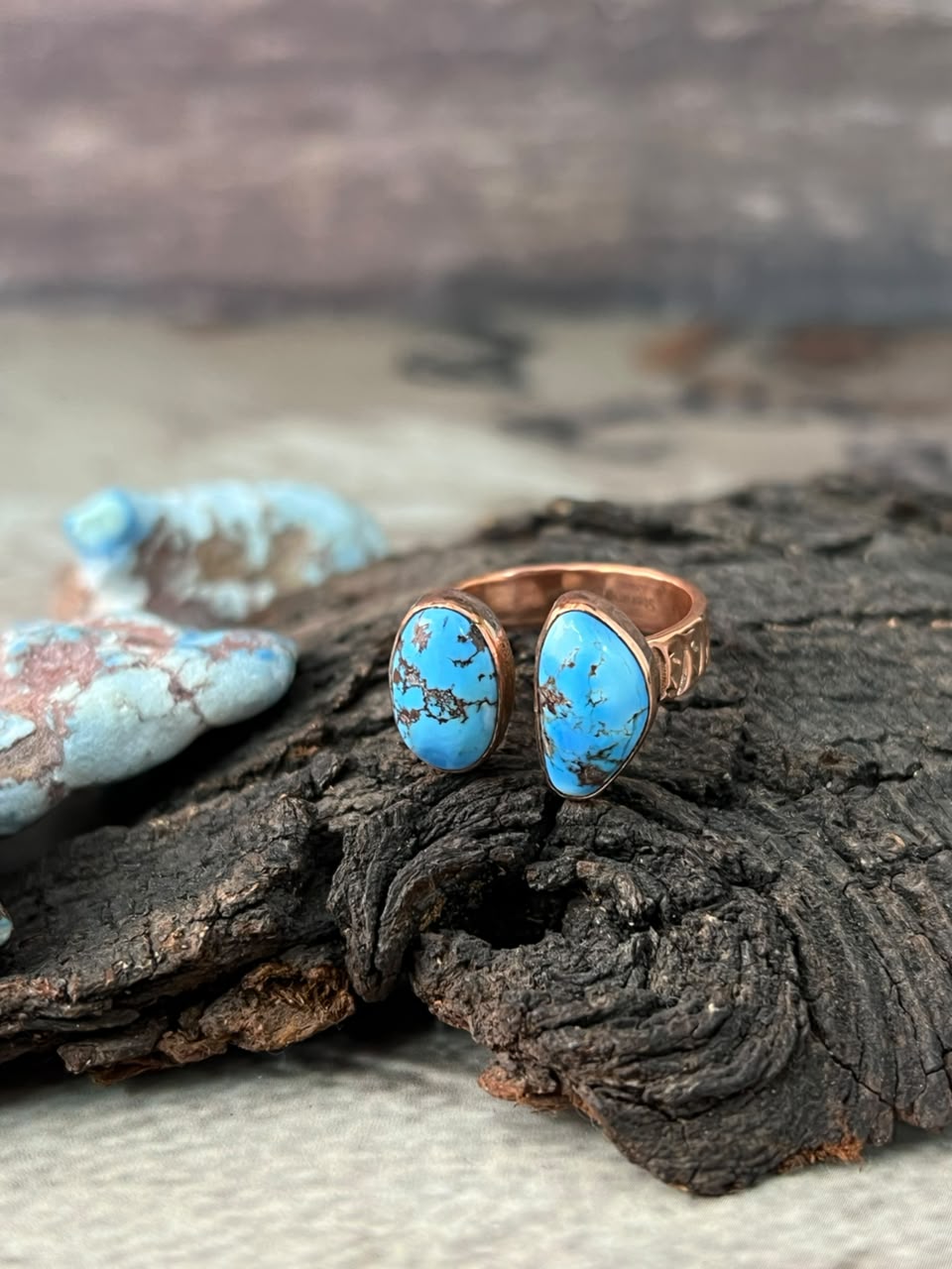 Handmade Golden Hills Turquoise Copper Collection: Adjustable Ring Signed Nizhoni