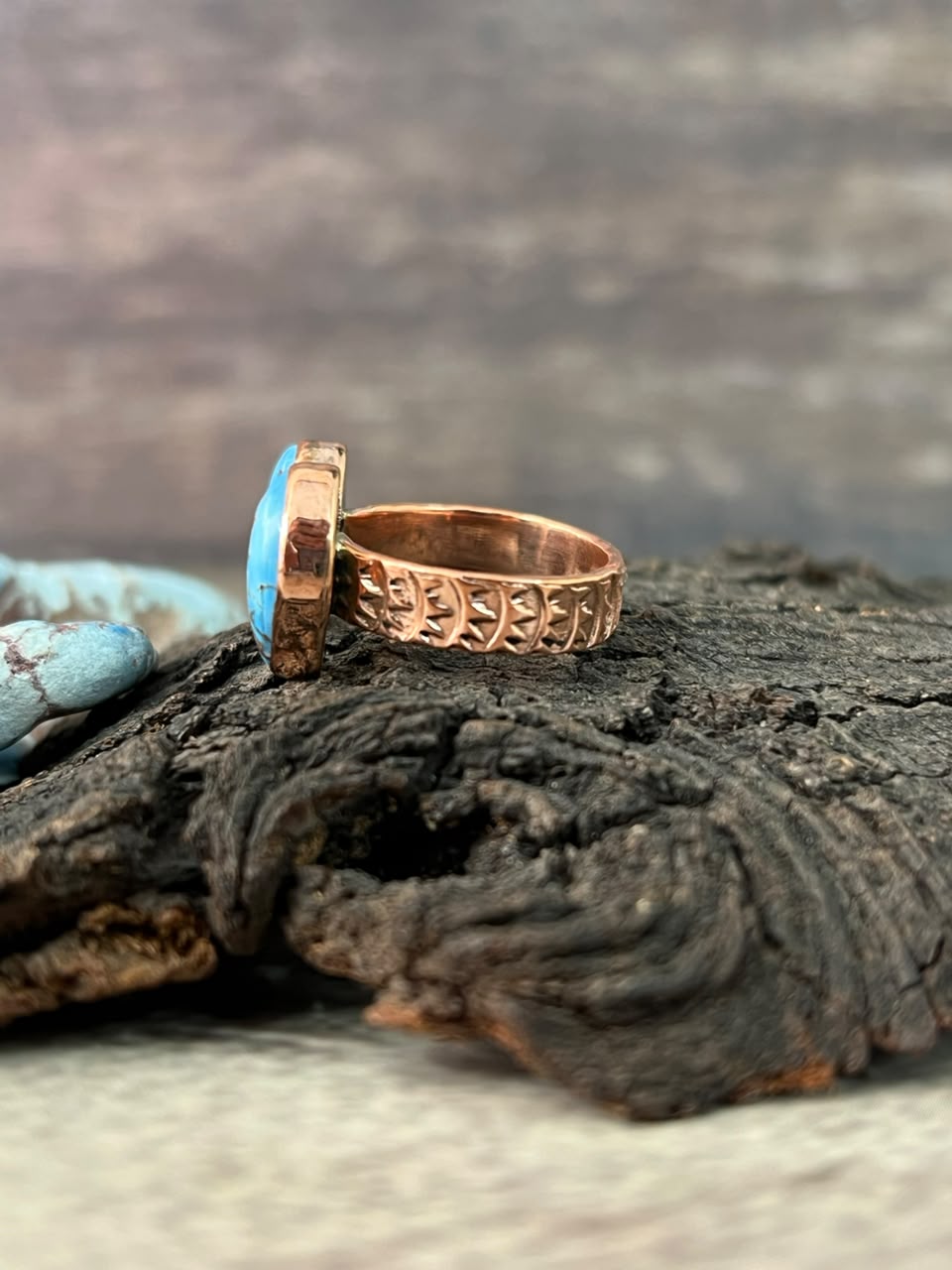 Handmade Golden Hills Turquoise Copper Collection: Adjustable Ring Signed Nizhoni