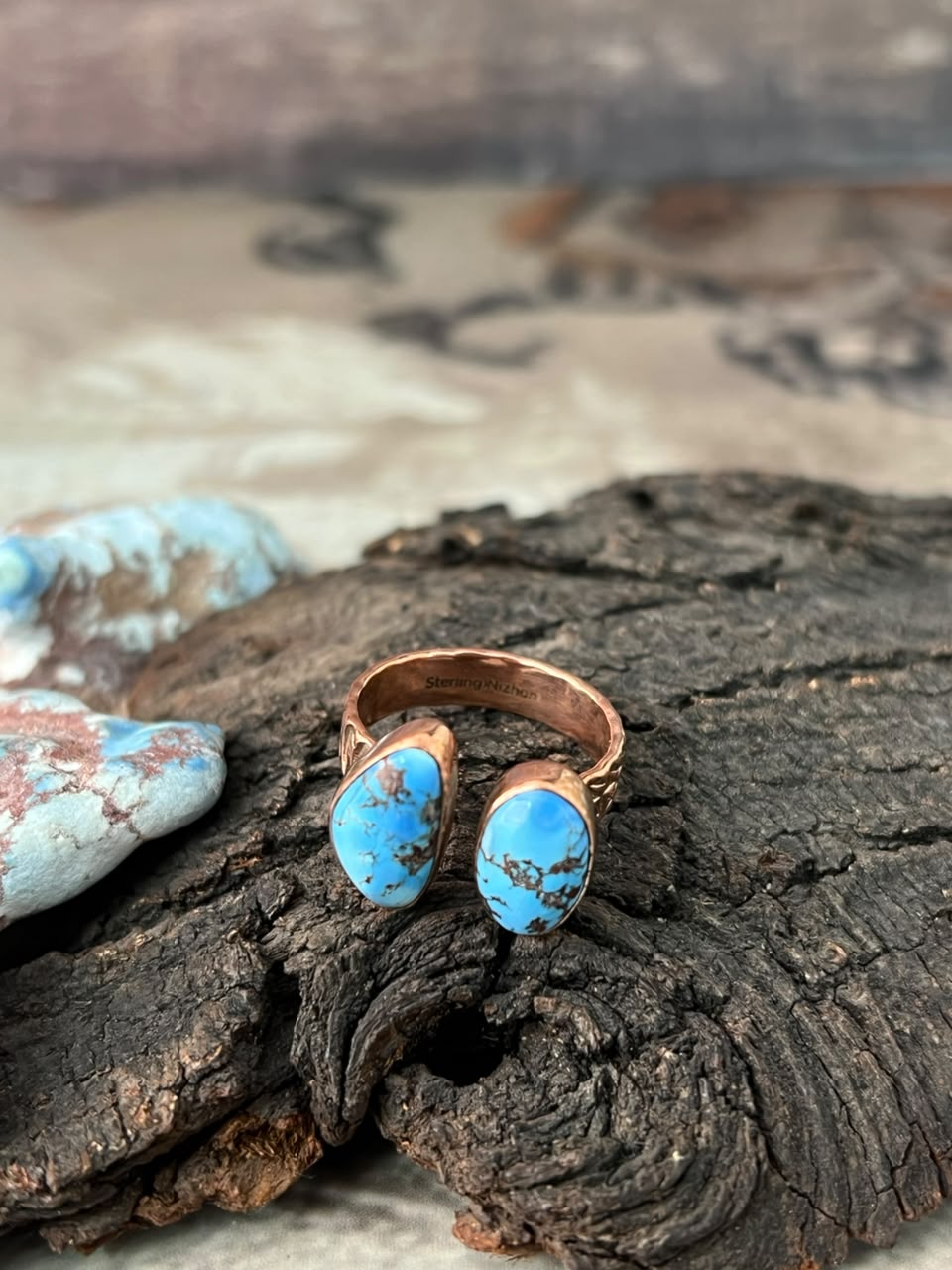 Handmade Golden Hills Turquoise Copper Collection: Adjustable Ring Signed Nizhoni