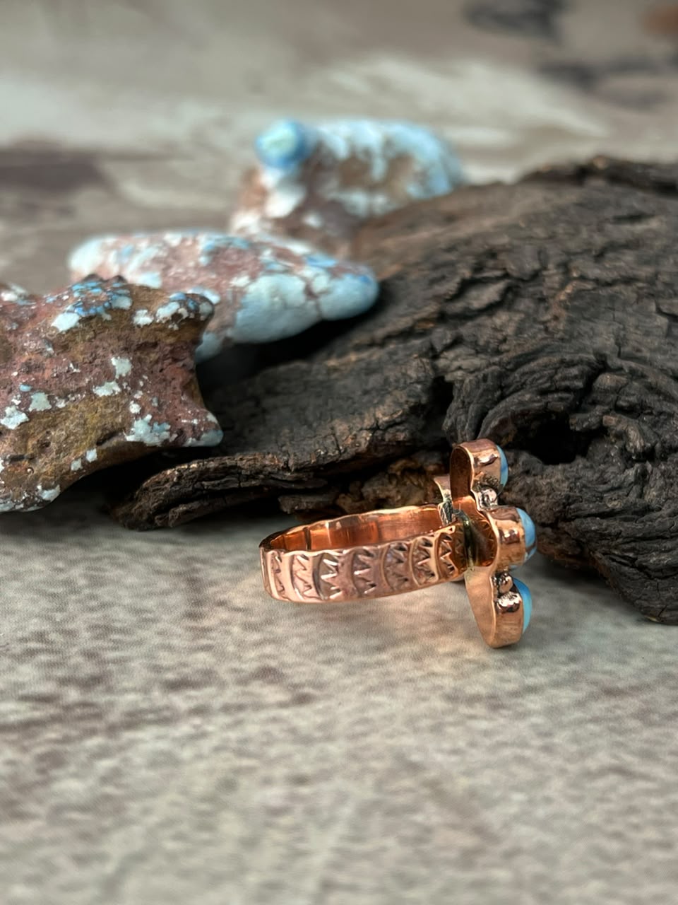 Handmade Golden Hills Turquoise Copper Collection: Adjustable Ring Signed Nizhoni
