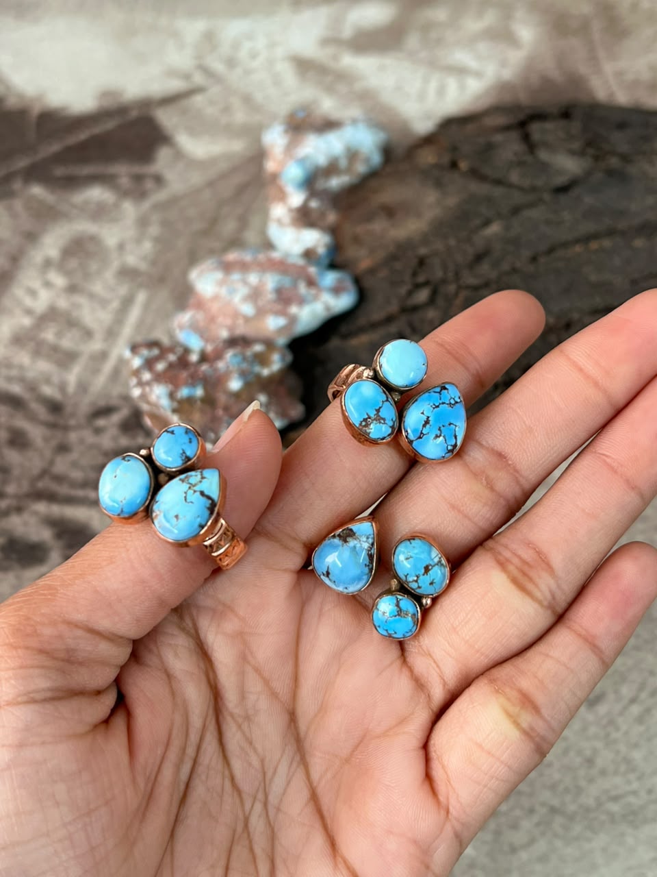 Handmade Golden Hills Turquoise Copper Collection: Adjustable Ring Signed Nizhoni
