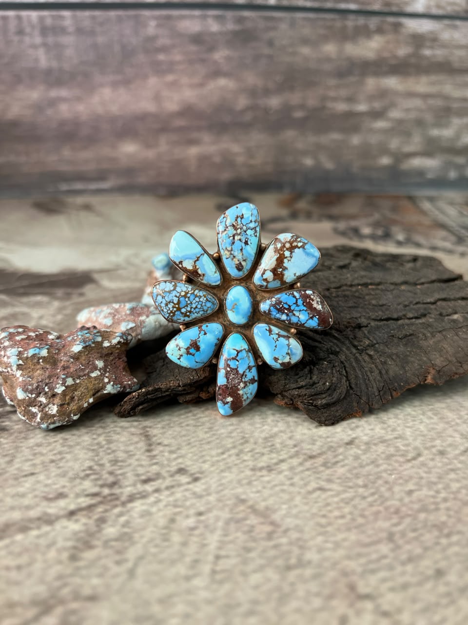 Handmade Golden Hills Turquoise Copper Collection: Adjustable Ring Signed Nizhoni