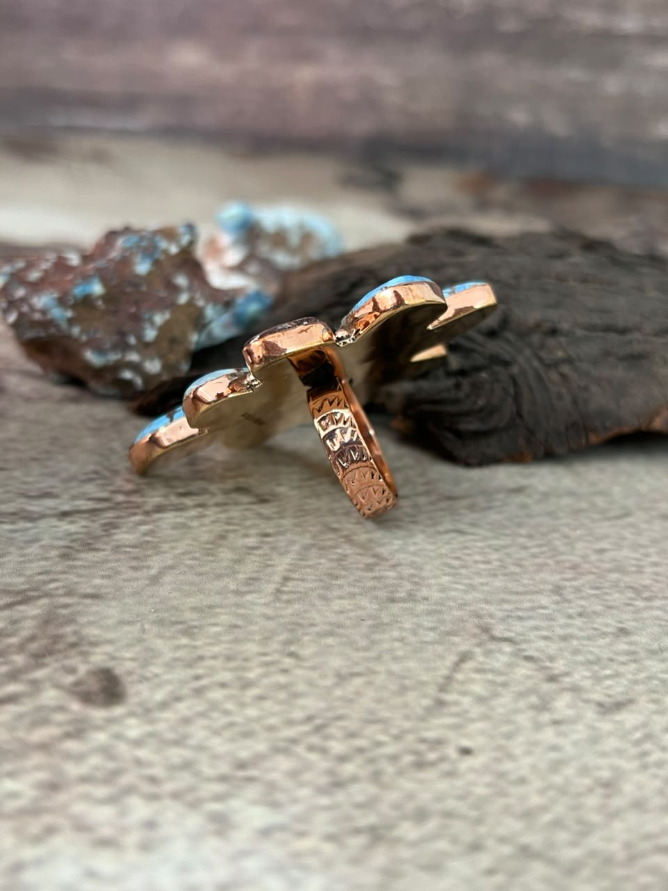 Handmade Golden Hills Turquoise Copper Collection: Adjustable Ring Signed Nizhoni